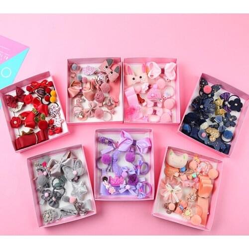 18pcs/set new gift box jewelry children fashion hair accessories princess baby hairpin baby girl hair band hairpin set gift