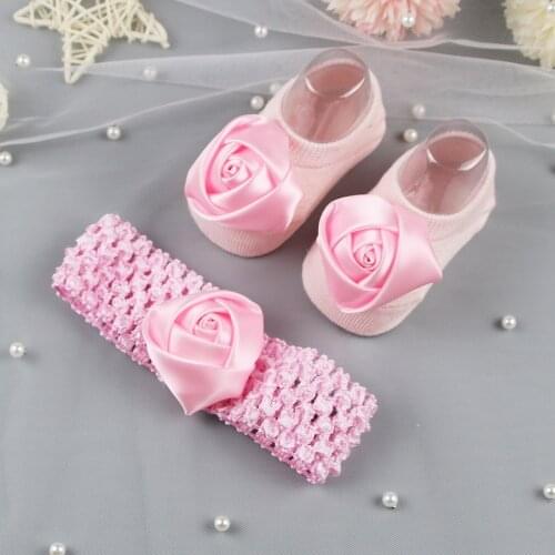 2PCS/Set Cotton Baby Socks Girl Toddler Cute Newborn Socks+Bow Headbands Infant Slipper Socks Glue Birthday Sock 0-1Y Baby Socks