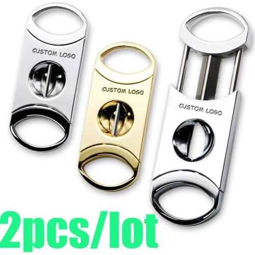 2pcs/Lot Custom Logo Cigar Cutter Stainless Steel Metal Classic Guillotine Ring Gauge 56(0.87inch) Christmas Scissors Gift Box