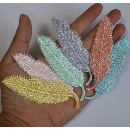 6pc/lot colorful embroidery feather Patches for clothes Sew on leaf patch Applique embroidered parches bordados para