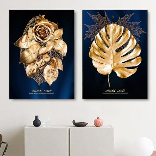 Abstract Golden Plant Leave Canvas Painting Modern Posters and Prints Quadro Wall Art Picture for Living Room Decoration Cuadros