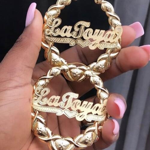 AurolaCo 60mm XOXO Custom Bamboo Hoop Earrings Stainless Steel Custom Name Earrings Custom Bamboo Earring for Women Gif