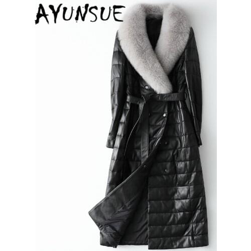 AYUNSUE 100% Real Sheepskin Coat Women 2020 Winter Genuine Leather Jacket Womens Down Jackets Natural Fox Fur Collar Coats 5058
