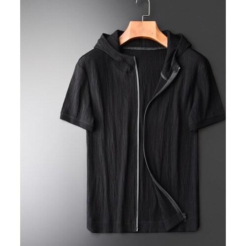 Brand Dark Fringe Wrinkle Fabric Short Sleeve Hoodies Hight Quality Thin Zipper Mens Hooded Jacket Plus Size 4XL