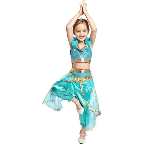Kid Aladdin and the Magic Lamps Princess Top and Pants Clothing Set with Headband Girls Jasmine Birthday Party Dress up Cosplay