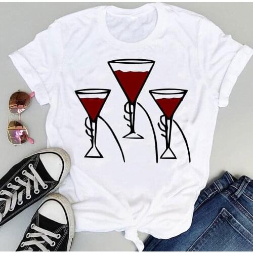 Summer Short Sleeve Fashion Print Lovely Clothes Tops Tees Tshirt T-Shirt Women Watercolor Wine Love Heart 90s Cartoon Sweet