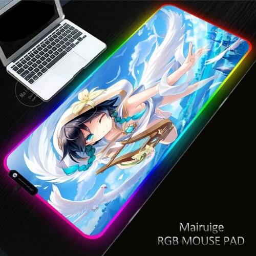 Genshin Impact LED Light Gaming XXL LOL Mouse Pad carpet RGB Large Keyboard Cover Non-Slip Rubber DeskMat Tablemat Game MousePad