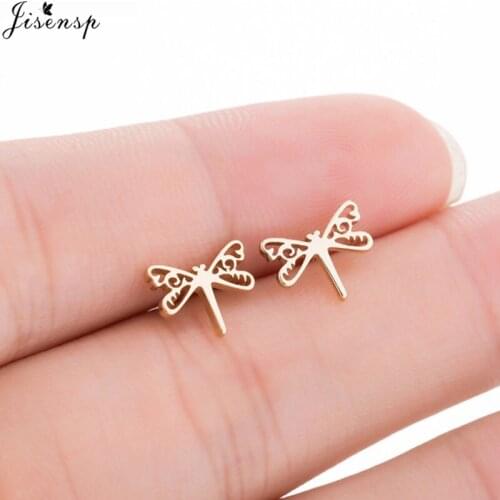 Jisensp Summer Style Dragonfly Stud Earrings for Girls Party Gift Stainless Steel Beautiful Animal Earrings Fashion Jewelry