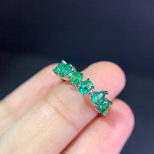 Natural green Emerald Ring Natural gemstone ring S925 silver lovely water drop Row wave women girl gift party fine Jewelry
