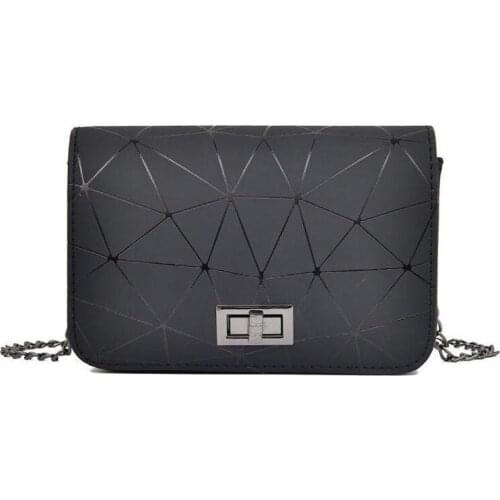 New Fashion Diamond Chain Black Purse Women Shoulder Bag Plaid Lady Mini Crossbody Bag PU Leather Lock Flap Handbag