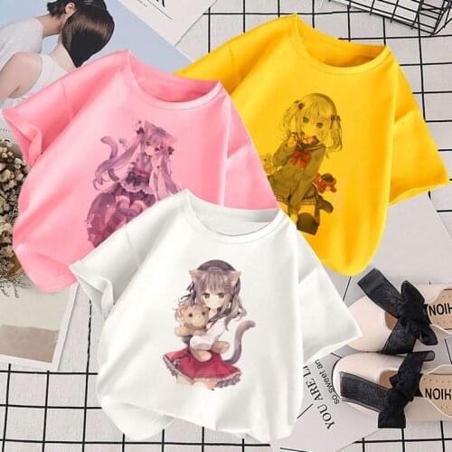 Girls Costumes Anime Kids Clothes Boys' Home Clothes Funny Kids Sports T-Shirts Soft All-match Tops White Round Neck Simplicity