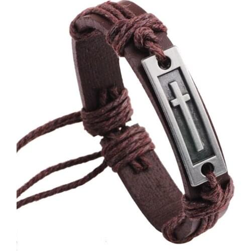 Hot New Brand Handmade Genuine Leather Bracelet Charm Cross Cuff Bracelets Bangles For Women Men Jewelry sieraden Pulseiras