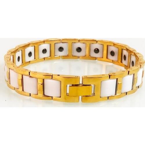 White Ceramic Bracelet Men Gold Color Stainless Steel Germanium Wristband Health Care Hematite Femme Armband Male Jewelry Gift