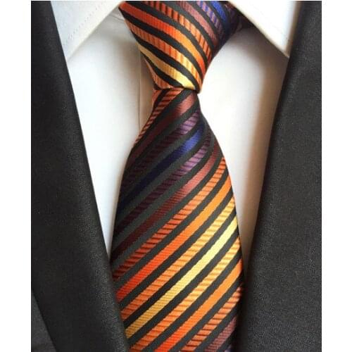 8cm Men High Quality Woven Tie Stylish Rainbow Striped Necktie for Wedding Party