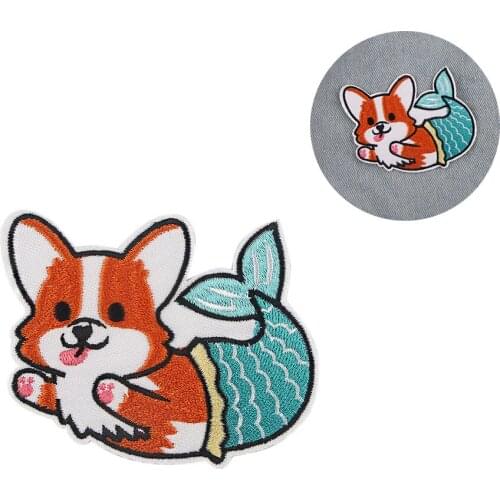 ZF1594 1pcs Dog Mermaid Cartoon Sticker For Clothing Applications Patches On Clothes Iron Embroidered Patch For Backpack Badge