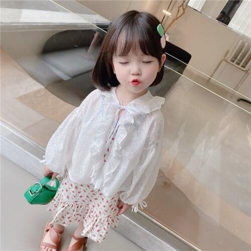 Summer 2021 new girls Korean cute lace hooded sun protection clothes childrens wear
