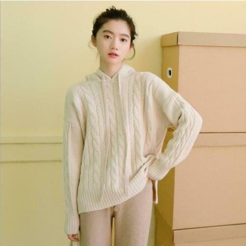 20109 Autumn Womens Hooded Sweater college Students Casual Loose Korean Sweater