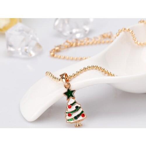 Alloy Necklace For Women Man Charming Christmas Tree Gold Color Pendant Necklace Fashion Jewelry Gift CA628