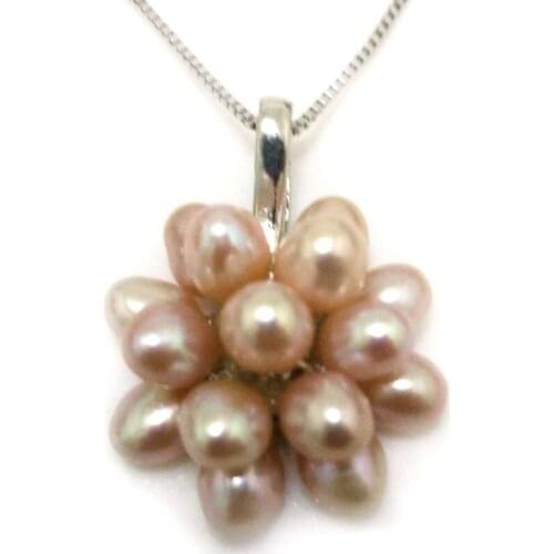 18 inches 20mm Natural Pink Rice Pearl Sterling Silver Cluster Pendent Necklace