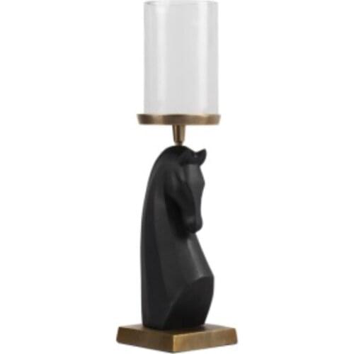 Porio Black Gold Horse Candle Holder 18x18x61cm