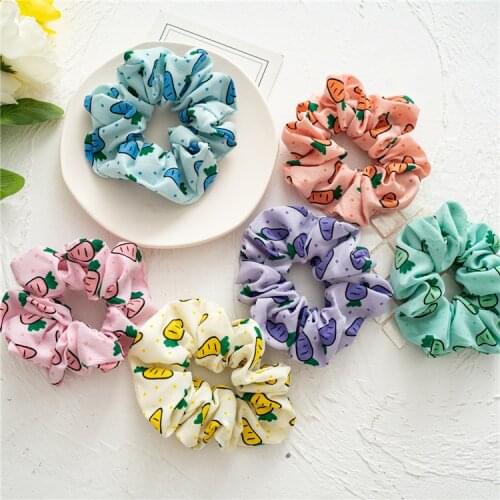 Kawaii Cartoon Carrot Hair Scrunchie 2021 Spring Summer Cute Hair Rope Kids Hair Accessories Japan Rubber Bands for Children