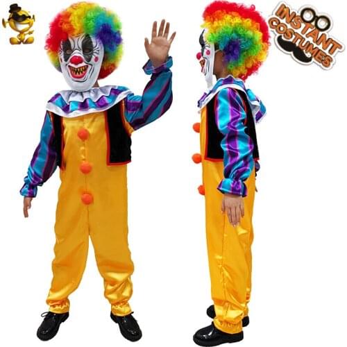 Purim Boys Scary Clown Costumes Role Play Halloween Costumes Cosplay Kids clown Clothes Colorful wig Clown Costumes