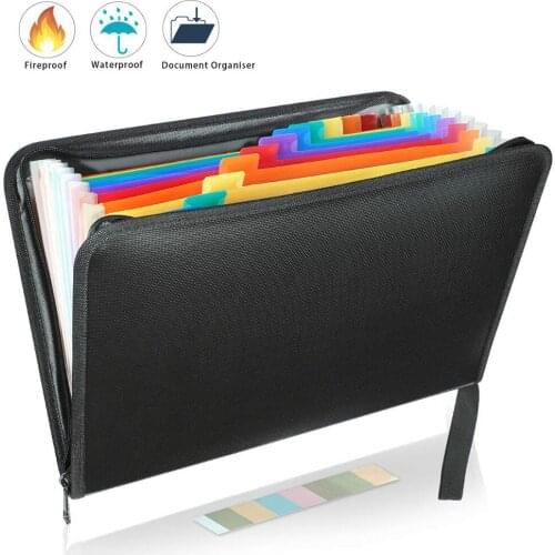 Expanding File Folder A4 Fireproof Waterproof Document Organizer Bag Portable Folder Accordion File with 12 Multicolor Pockets