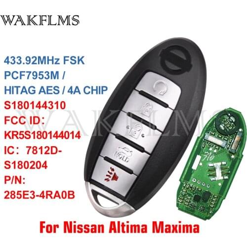 For NISSAN Altima Maxima 2015 2016 2017 Smart Proximity Car Key 433MHz PCF7953M 285E3-4RA0B KR5S180144014 S180144310