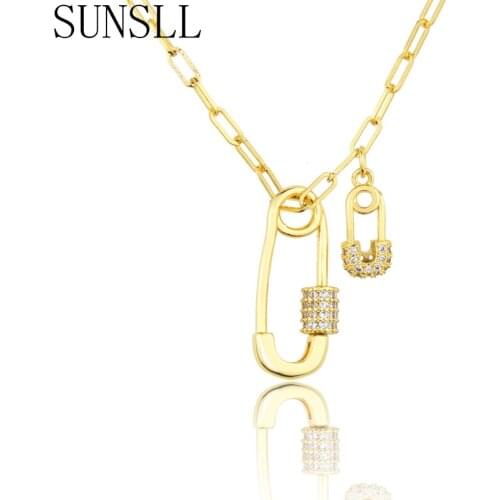 SUNSLL New arrival gold necklace pin pendant necklace CZ Spiral buckle sweater chain for women party jewelry birthday gifts