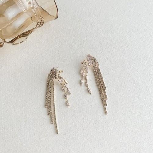 TIMEONLY Exaggerated Shining Crystal Long Tassel Earring for Women Femme Dangle Earrings Festival Gifts Accessories Elegant