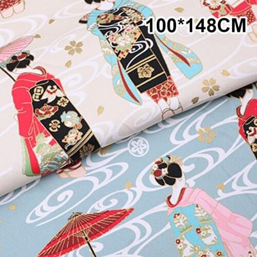 Japanese Geisha Design Printed Fabric Bronzing Fabric For Diy Sewing Patchwork Diy Bag Kimono Cheongsam Craft Quilting Material
