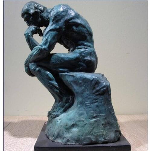 Western Art Decor Marble Base Copper Bronze Figurine Thinker Statue Sculpture