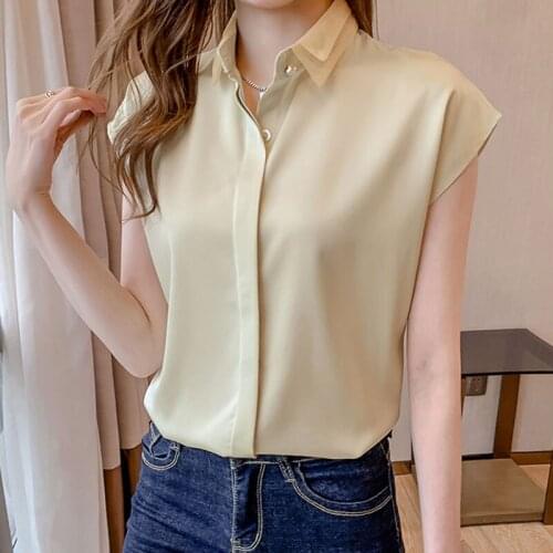 Satin Shirt Summer Fashion Women Blouse and Tops 2021 Retro Silk Chiffon Solid Blusas Female Plus Size 3XL Simple Elegant 1039