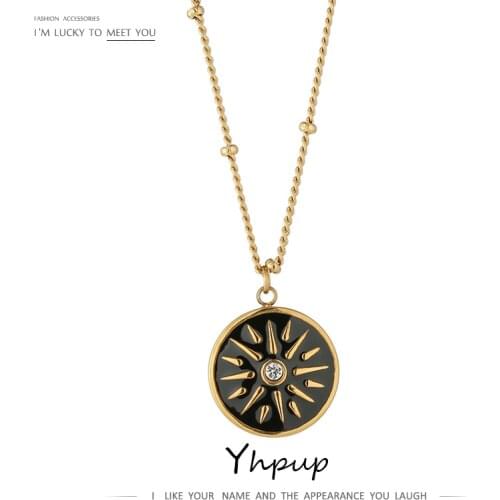 Yhpup Statement Round Pendant Necklace for Women Stainless Steel Collares Jewelry Stylish Metal Chain Choker Necklace Jewelry