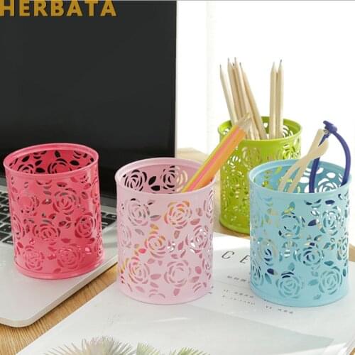 1 PC High Quality Metal Made Office Organizer Round Cosmetic Pencil Pen Holders Stationery Container Office Supplies CL-2502