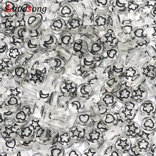 200-500pcs Clear Black Mixed Flower Star Moon Heart Spacer Beads 4*7mm Round Flat Acrylic Beads For Jewelry Making Diy Bracelet