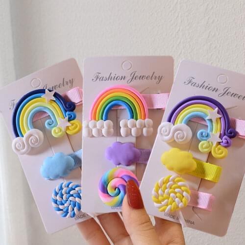 3pcs/Set Girls Cute Rainbow Clouds lollipop Hairpins Children Sweet Hair Clips Barrette Hair Ornament Cute Hair Accessories New
