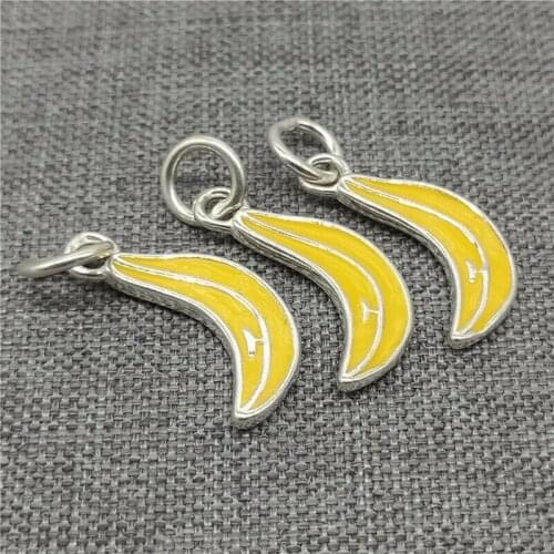 5 Pieces 925 Sterling Silver Banana Charms Enameled Bracelet Necklace Charms