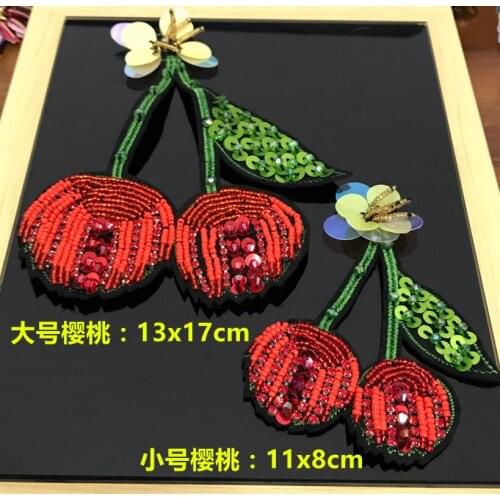 Handmade Clothes sequins Beaded Cherry Applique Cherry Patch Crystal Applique Clothing Applications