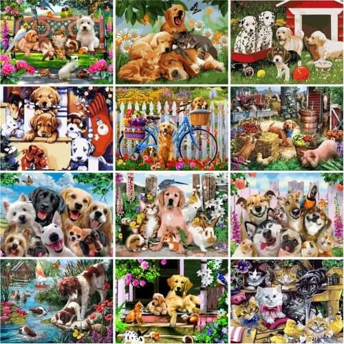 AZQSD Oil Painting By Numbers Dog And Cat Drawing On Canvas Living Room Home Decoration Paint By Number Animal Handpainted Gift
