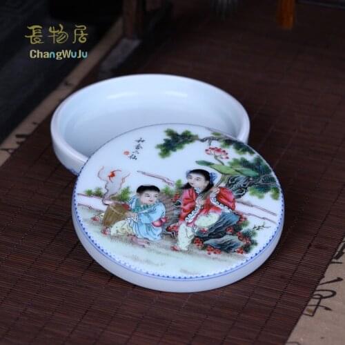 Changwuju in Jingdezhen home decoration handmade famille rose porcelain inkpad box as well as jewel box painted by Jinhongxia