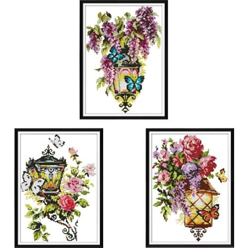 Flower Butterfly Light DIY Cross Stitch Set Manual Needlework 14CT 11CT Printing Cross Stitch Embroidery Kit Set Home Decoration