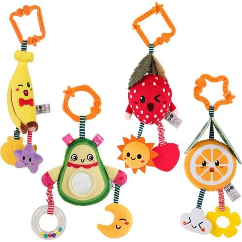 Baby Wind Chime Stroller Pendant Comfort Plush Four-piece Toy 0-1 Year Old Fruit Rattle With Teether (Color Box)