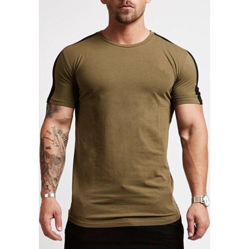 Casual Cotton Solid t shirt Men Gyms Fitness Short sleeve T-shirt Male Bodybuilding Workout Tees Tops Summer New Clothes Apparel