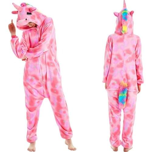 Unicorn Onesies Unisex Winter Stitch Tiger Onesies Women Men Nightwear Anime Costumes Adults Flannel Sleepwear Pajamas
