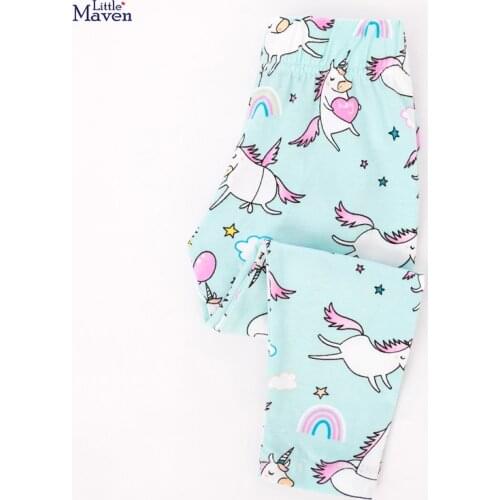 Little Maven New Spring Autumn Children Cute Light Blue Pegasus Printed Basic Quality Cotton Knitted Girls Casual Pants