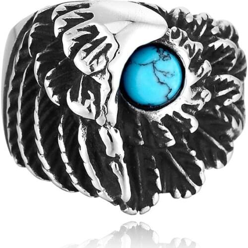 316L Stainless Steel Eagle Ring For Men stone Punk Style Mens jewelry Ring Hip-Hop Biker Boys Cool Jewelry