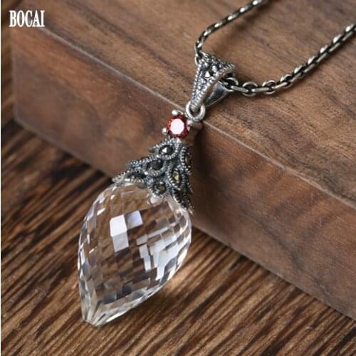 BOCAI New Real S925 Silver Jewelry Retro Fashion Inlaid with Maxsai Stone 2021 Trendy White Crystal Woman Pendant