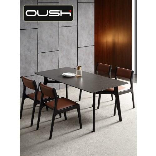 Nordic solid wood rock plate dining table modern simple small family rectangular marble dining table chair combination