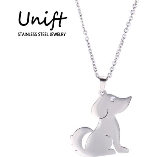 Unift Animal Lovely Dog Puppy Necklaces Stainless Steel Pendant Necklace for Girl Women Family Charm Jewelry Anniversary Gifts